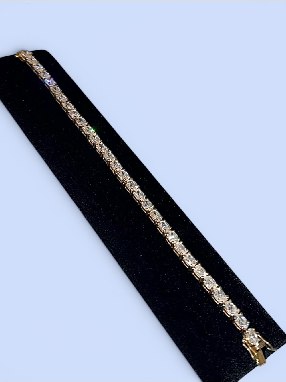 Gold Vermeil CZ Tennis Bracelet 30 Oval CZ’s 7-1/2” - Picture 2 of 5